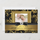 花の渦巻きリボン写真 50周年記念結婚式 招待状 (正面)