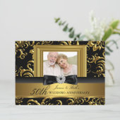 花の渦巻きリボン写真 50周年記念結婚式 招待状 (スタンド正面)