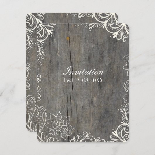 花の渦巻きレースの木のカントリーウェディング 招待状 (正面/裏面)
