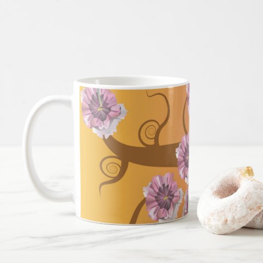花の渦巻く木 コーヒーマグカップ (ドーナツ)