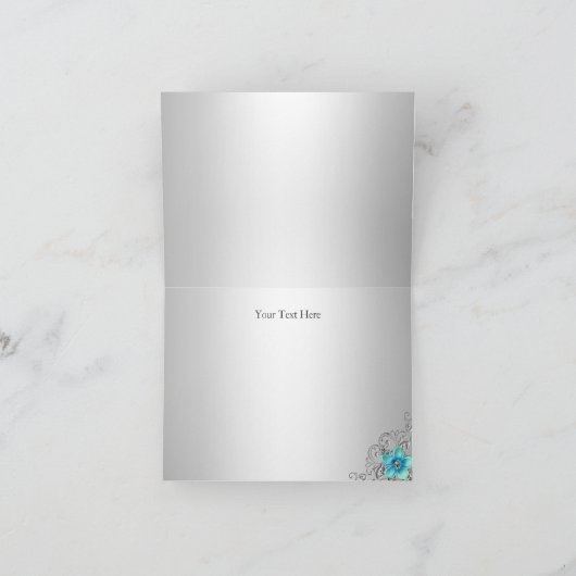 花の渦巻のティール（緑がかった色）の銀の菓子16のサンキューカード サンキューカード (内部)