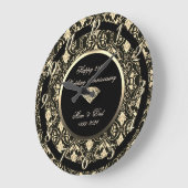 花の渦 ダイヤモンド ブラック 25周年結婚記念日 ラージ壁時計 (傾斜)