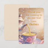 花の湯飲みとポット - パステルエレガントなお茶会 サンキューカード (正面/裏面)