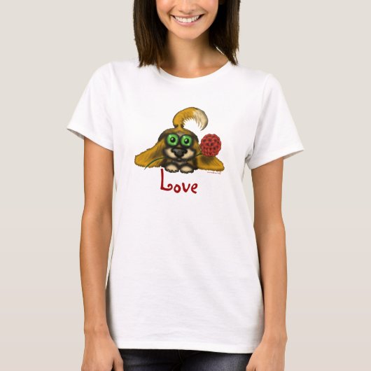 花の漫画の芸術のTシャツを持つかわいい愛犬 Tシャツ (正面)