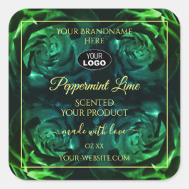 花の濃い緑のティール（緑がかった色）バラ製品ラベルロゴ スクエアシール