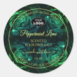 花の濃い緑のティール（緑がかった色）バラ製品ラベルロゴ ラウンドシール