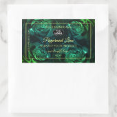 花の濃い緑のティール（緑がかった色）バラ製品ラベルロゴ 長方形シール (バッグ)