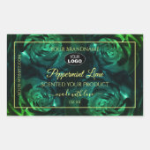 花の濃い緑のティール(緑がかった色)バラ製品ラベルロゴ 長方形シール (正面)