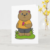 花の熊 カード (黄色い花)