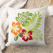 花の熱帯葉のハイビスカスHawaii Red Orange. クッション (ブランケット)