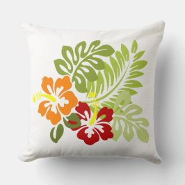 花の熱帯葉のハイビスカスHawaii Red Orange. クッション