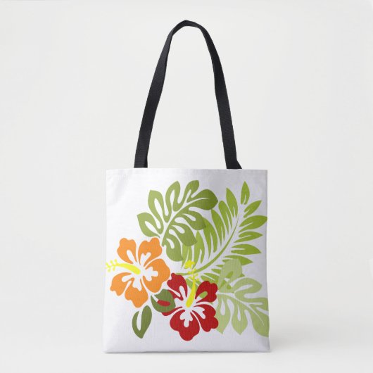花の熱帯葉のハイビスカスHawaii Red Orange. トートバッグ (正面)