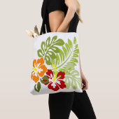 花の熱帯葉のハイビスカスHawaii Red Orange. トートバッグ (クローズアップ)