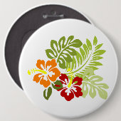 花の熱帯葉のハイビスカスHawaii Red Orange. 缶バッジ (正面&裏面)