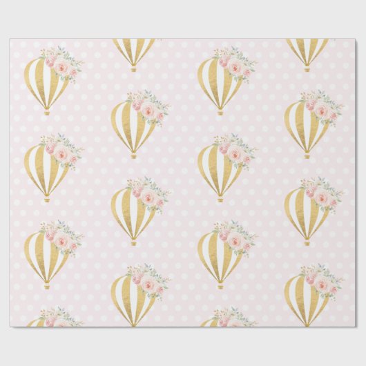 花の熱気の気球のベビーシャワーの第1誕生日 ラッピングペーパー (フラット)