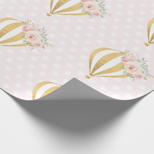 花の熱気の気球のベビーシャワーの第1誕生日 ラッピングペーパー (角)