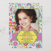 花の熱狂的な写真の誕生日パーティーの招待 招待状 (正面/裏面)