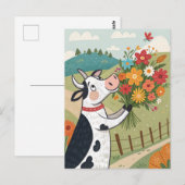 花の牛　かわいいおもしろい ポストカード (正面/裏面)