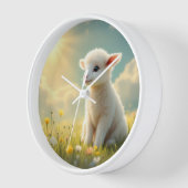 花の牧草地の可愛い小さな復活祭の子羊の子供部屋 壁時計 (傾斜)