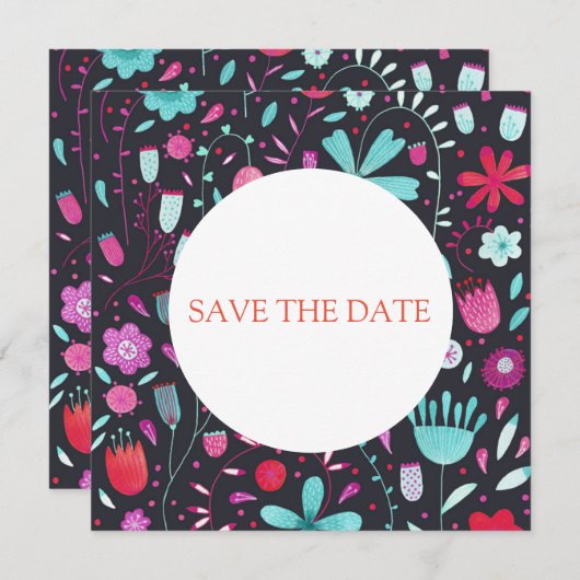 花の牧草地の水の色の暗い日付を保存 招待状 (正面/裏面)