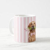花の犬の写真入りオリジナルマグカップ コーヒーマグカップ (正面左)