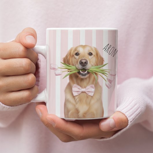 花の犬の写真入りオリジナルマグカップ コーヒーマグカップ