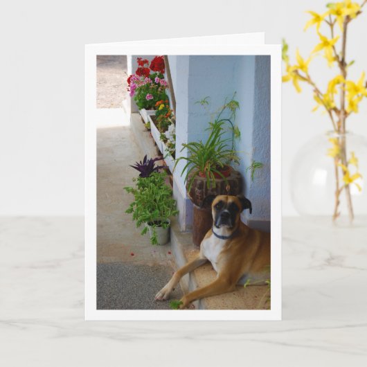 花の犬の肖像 カード (黄色い花)