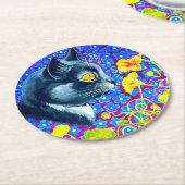 花の猫 ラウンドペーパーコースター (アングル)