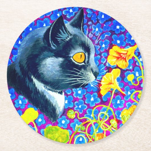 花の猫 ラウンドペーパーコースター (正面)