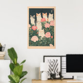 花の猫 浮世絵 ヴィンテージ ジャパン・アート ポスター (ホームオフィス)