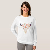 花の王冠が付いているBullのスカル Tシャツ (正面フル)