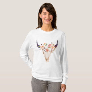 花の王冠が付いているBullのスカル Tシャツ