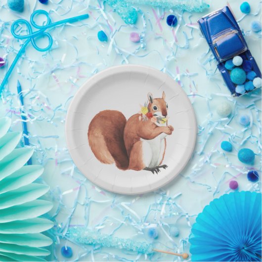 花の王冠の森林官のリス ペーパープレート (パーティー)