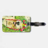 花の王冠の水彩画を持つゴールデン・リトリーバー犬 ラゲッジタグ (裏面横)