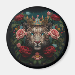 花の王冠をかぶったジャガー 絵画 マグネット