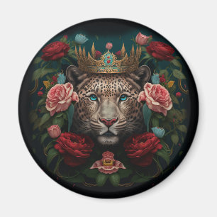 花の王冠をかぶったジャガー 絵画 マグネット