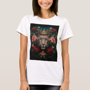 花の王冠を被ったジャガー 絵画 Tシャツ