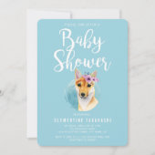 花の王冠|のベビーシャワーの青との柴犬 招待状 (正面)