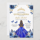 花の王室ブルーのバイリンガル スペイン語のキンセアニエラ 招待状 (正面)