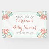 花の珊瑚およびティール（緑がかった色）のベビーシャワー 横断幕