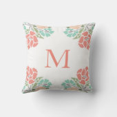 花の珊瑚およびティール（緑がかった色）の女の赤ちゃんの子供部屋 クッション (裏面)