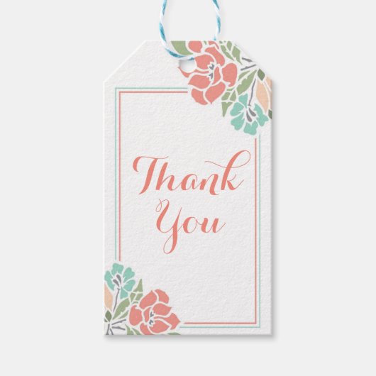 花の珊瑚とターコイズの感謝 ギフトタグ (正面)