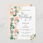 花の珊瑚スクリプト ローズゴールドの結婚式の招待状 ポストカード (正面/裏面)