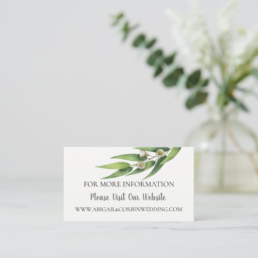花の生い茂るユーカリの結婚式ウェブサイトの詳細 エンクロージャーカード (スタンド正面)