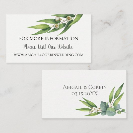 花の生い茂るユーカリの結婚式ウェブサイトの詳細 エンクロージャーカード (正面/裏面)