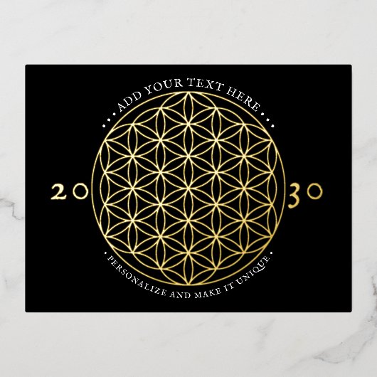 花の生命の神聖な幾何学 箔招待状ポストカード (正面)
