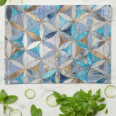 花の生活パターン – 青いビー玉と真珠 キッチンタオル (折り畳み)