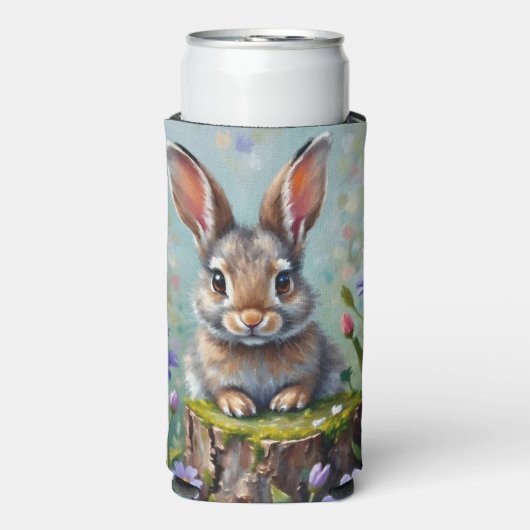 花の畑でふわふわしたウサギ スリム缶クーラー (Seltzer正面)