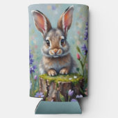 花の畑でふわふわしたウサギ スリム缶クーラー (裏面)