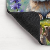 花の畑でふわふわしたウサギ マウスパッド (コーナー)